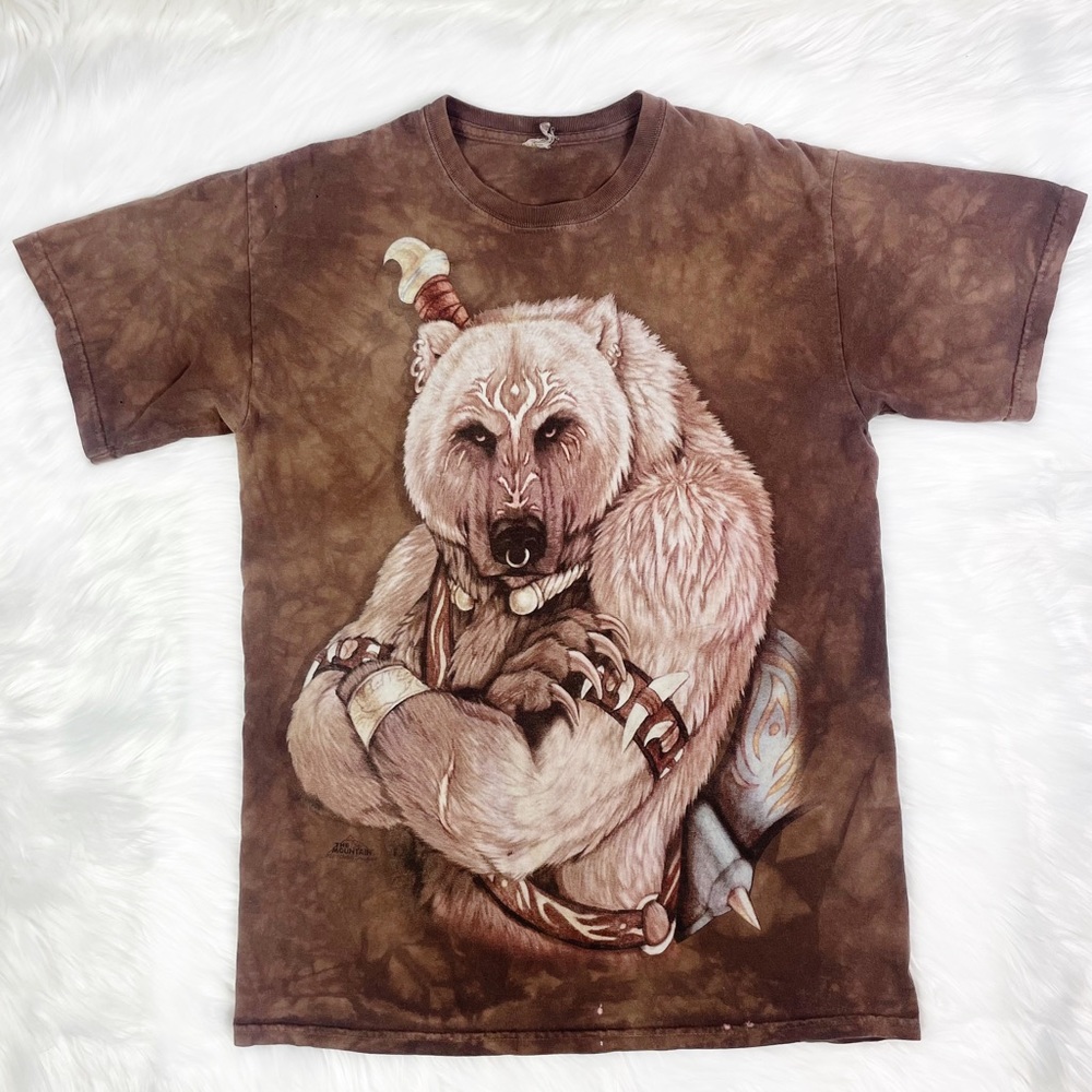The Mountain Bear Tie-Dyed Indian Warrior Vintage Tribal Indian T-Shirt Gildan